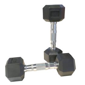 8LB 1-Pair(2pieces)HDRS Rubber Coated Solid Cast Iron Dumbbell with Contoured Chrome Handle, Hexagon Head[Support for self-pickup face sheet