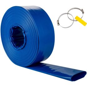 Discharge Hose, 2" x 105', PVC Fabric Lay Flat Hose, Heavy Duty Backwash Drain Hose with Clamps, Weather-proof & Burst-proof