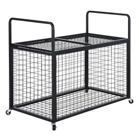 Rolling Sports Ball Storage Cart, Lockable Basketball Cage with Double Lids, Sport Equipment Holder Organizer for Indoor Outdoor