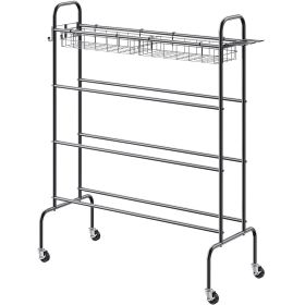 Basketball Rack, 4-Layers Rolling Basketball Shooting Training Stand, Sports Equipment Storage Organizer with Wheels, Hooks and Baskets