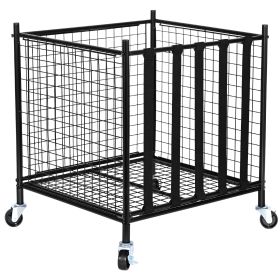 Rolling Sports Ball Storage Cart, Lockable Basketball Cage with Elastic Straps, Sport Equipment Holder Organizer for Indoor Outdoor