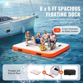 Inflatable Floating Dock, 6 x 5FT Inflatable Dock Platform, Non-Slip Water Floating Dock Mat with Portable Carrying Bag & Detachable Ladder