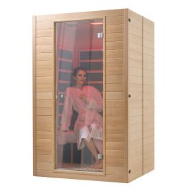 Far Infrared Wooden Sauna, Room Home Sauna Spa for 2 Person, Low EMF Far Infrared Hemlock Wood Saunas with Tempered Glass Door & 2 Bluetooth Spea
