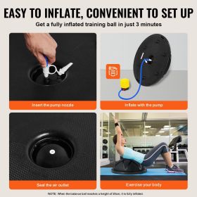 Half Exercise Ball Trainer, 23 inch Balance Ball Trainer, 660 lbs Capacity Stability Ball, Yoga Ball with Resistance Bands and Pump (Top Non-Slip Texture: Grain Pattern, Color: Black)